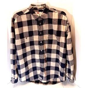 Levis Shirt Men XL Blue Beige Plaid Flannel Long Sleeve Western Rodeo Cowboy
